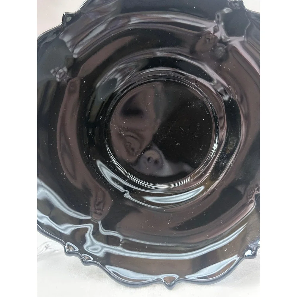 LE Smith Black Amethyst Glass‎ Saucers Mount Vernon Scalloped Set of two6.5 inch